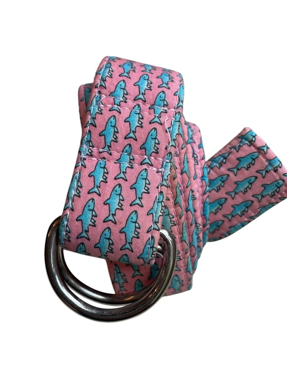 Vineyard Vines Unisex D-RING Belt Pink Sharks Sz XL Preppy Coastal Beach Golf